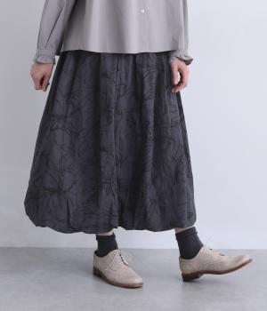 シーチング花柄プリントバルーンスカート(チャコール×ブラック-F)