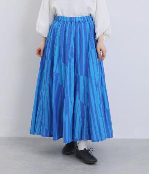 シーチングストライプドットプリント　サーキュラースカート(ブルー-F)