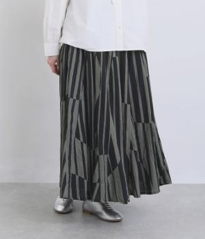 シーチングストライプドットプリント　サーキュラースカート(ブラック-F)