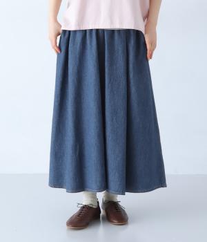 コットンリネン　デニムサーキュラースカート
