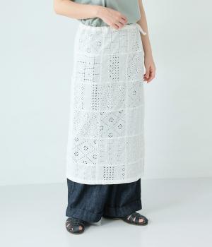 レース刺繍パッチワークラップスカート(ホワイト-F)