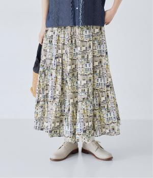 コットンリネンプリントランダムティアードスカート