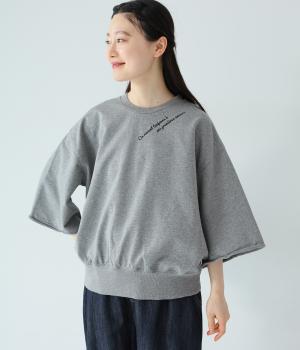 プリント7分袖　裏毛プルオーバー(杢チャコール-F)