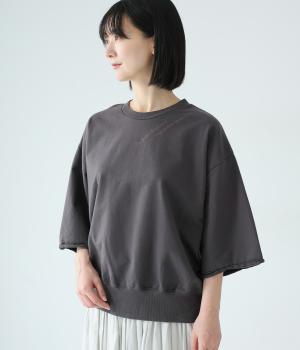 プリント7分袖　裏毛プルオーバー(チャコール-F)