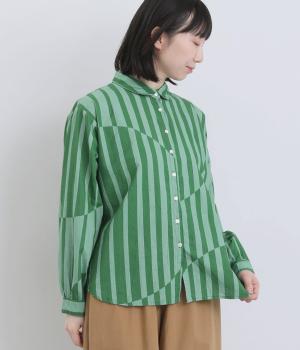 シーチングストライプドットプリント　レギュラーシャツ