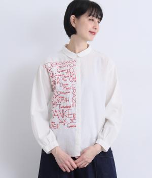シャリシャリオックス　刺繍シャツ(ホワイト×レッド-F)
