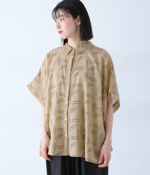 80Sボイルクリッププリント　ドルマンスリーブワイドシャツ