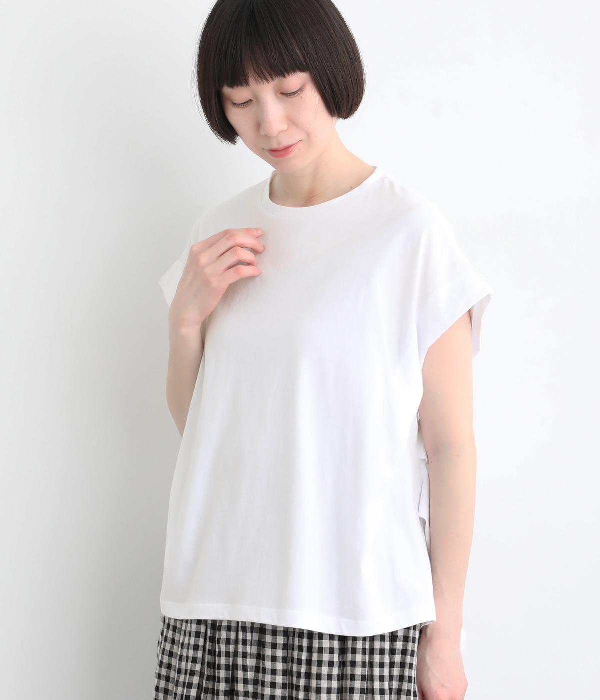 コットン良質天竺　変形フレンチスリーブプルオーバー(ホワイト-F)