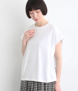 コットン良質天竺　変形フレンチスリーブプルオーバー(ホワイト-F)