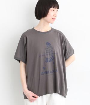 コットン良質天竺　変形ワイド女の子プリントTシャツ