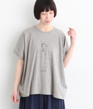 コットン良質天竺　変形ワイドおじさん刺繍Tシャツ