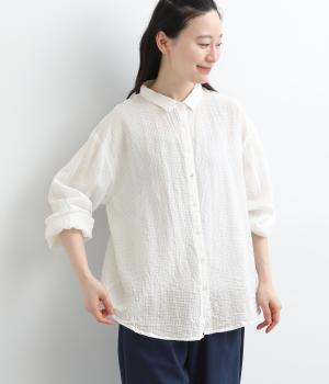 コットンドビーチェック　ビッグシャツ(ホワイト-F)