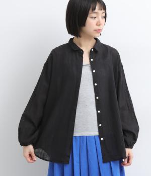 コットンドビーチェック　ビッグシャツ(ブラック-F)