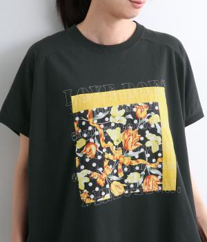 コットン天竺　バンダナロゴ刺繍Tee(ブラック-F)