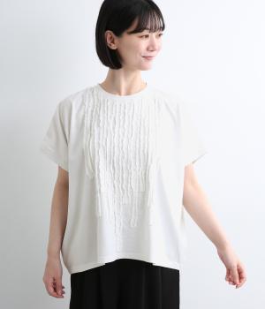 天竺×オックス　フリンジワイドTee(ホワイト-F)