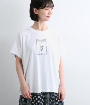 コットン天竺　変形ワイドスイッチプリントTee(ホワイト-F)