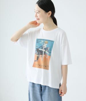 良質天竺 アートおじさんプリントTシャツ(ホワイト-F)