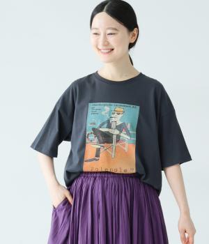 良質天竺 アートおじさんプリントTシャツ(ネイビー-F)