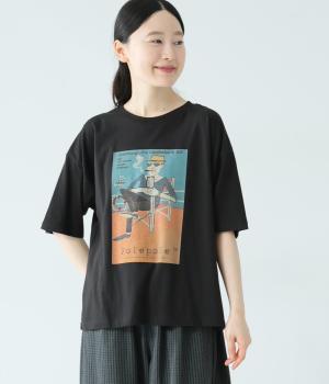 良質天竺 アートおじさんプリントTシャツ(ブラック-F)