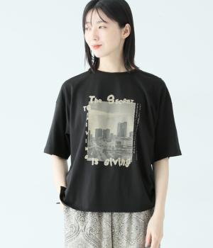 良質天竺 風景プリントTシャツ(ブラック-F)