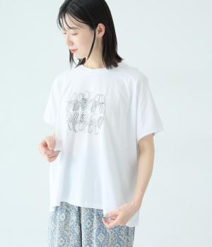 良質天竺 くつ刺繍ワイドTシャツ(ホワイト-F)