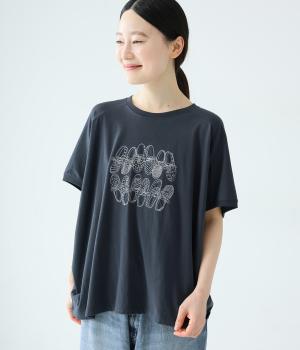 良質天竺 くつ刺繍ワイドTシャツ(ネイビー-F)