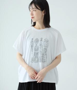 良質天竺 ピクルス刺繍ワイドTシャツ(ホワイト-F)
