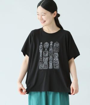 良質天竺 ピクルス刺繍ワイドTシャツ(ブラック-F)