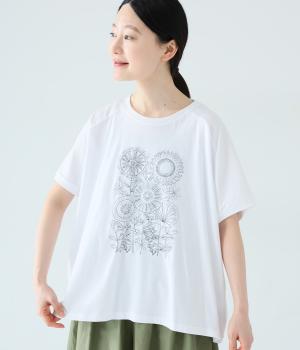 スムース天竺 花柄刺繍ワイドTシャツ