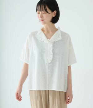 ドビー刺繍フリルプルオーバー(ホワイト-F)
