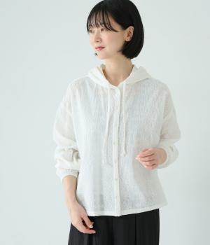 ドビー刺繍フードシャツ(ホワイト-F)