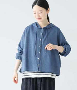 うさとの服　インディゴ　藍染　タンクトップ　チュニック　F インディゴ染めフードシャツ｜fu_dueka::（エーカ）の商品詳細
