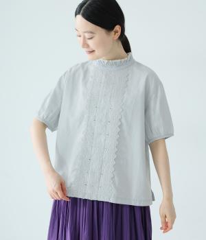 デニムスカラップ刺繍フリルプルオーバー(ブリーチ-F)