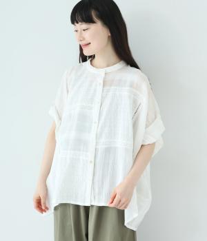 コットンドビー　パッチワークワイドシャツ(ホワイト-F)