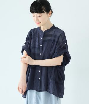 コットンドビー　パッチワークワイドシャツ(ネイビー-F)