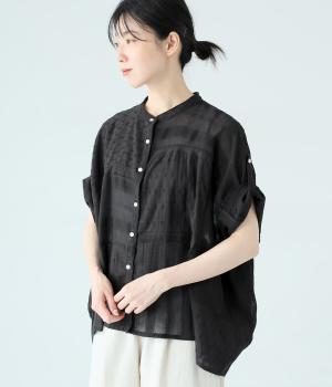 コットンドビー　パッチワークワイドシャツ(ブラック-F)