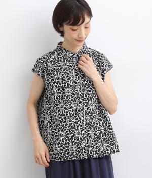 花柄刺繍フレンチスリーブシャツ