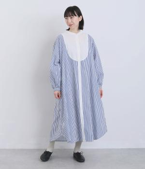 シーチングストライププリント切替ワンピース