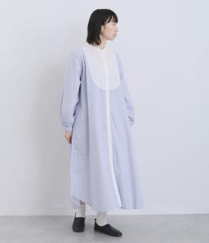 シーチングストライププリント切替ワンピース(サックス-F)