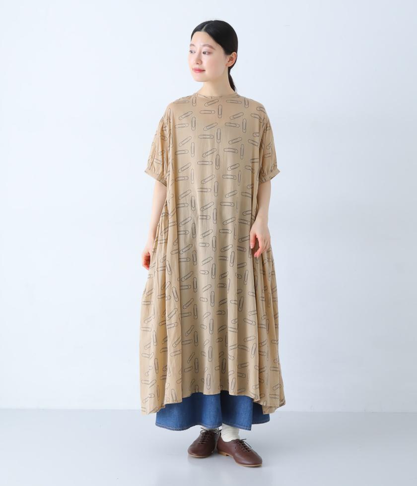 80Sボイル　クリッププリントサイドギャザーワンピース