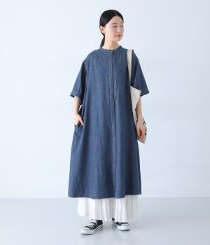 コットンリネン　デニムシャツワンピース