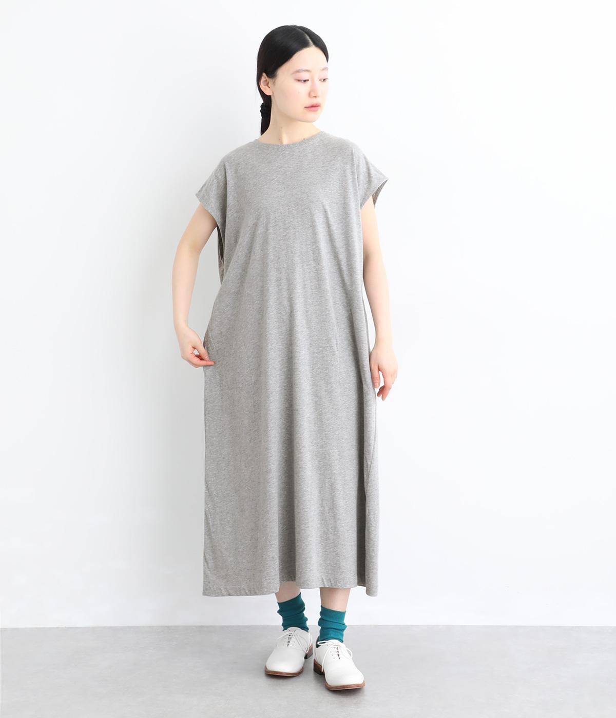 コットン良質天竺　フレンチスリーブワンピース(トップグレー-F)