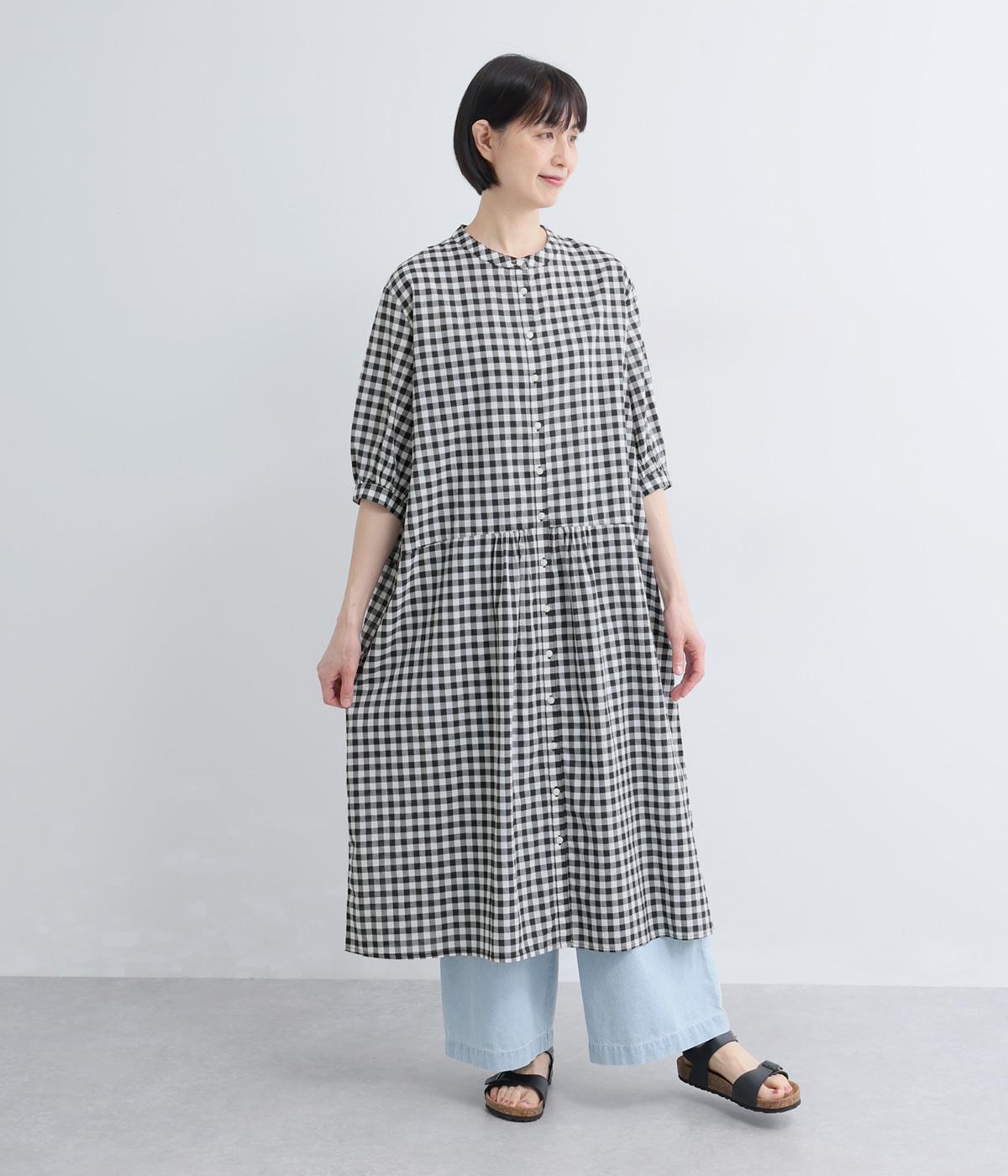 コットンギンガムチェック　ワンピース(ホワイト×ブラック-F)