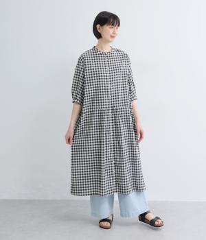 コットンギンガムチェック　ワンピース(ホワイト×ブラック-F)