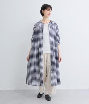 コットンギンガムチェック　ワンピース(ホワイト×ネイビー-F)