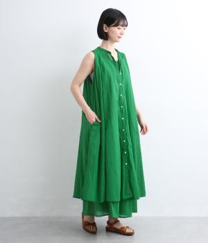 コットンボイル　2枚重ねワンピース(グリーン-F)