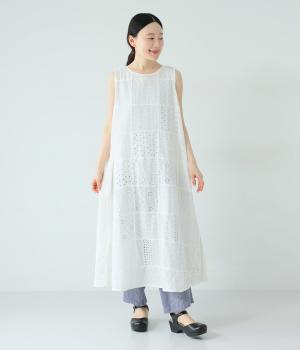 レース刺繍パッチワークノースリーブワンピース