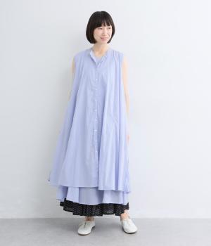 コットンボイル2枚重ねワンピース(サックス-F)