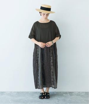 ストライプパッチワーク切替ワンピース(チャコール-F)
