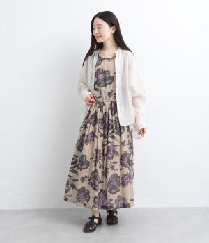 コットンVoil花柄プリントノースリーブワンピース